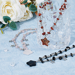 3 шт. 3-цветные ожерелья с подвесками в виде звезд из пластика и сплава с цепочками из бисера ccb&nbsp;NJEW-FI0001-34