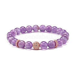 Set di bracciali elastici con perline rotonde di ametista naturale&nbsp;BJEW-JB06980-02