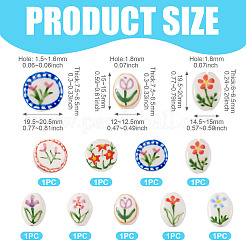 9 pieza de cuentas de porcelana hechas a mano con temática de flores de 9 estilos&nbsp;PORC-TA0002-29