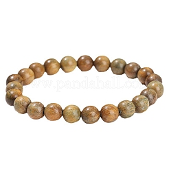 Bracelets extensibles en bois de santal naturel avec perles rondes pour hommes et femmes&nbsp;PW-WG55664-03
