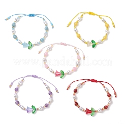 Браслеты из натурального желтого нефрита и пластиковой имитации жемчуга&nbsp;BJEW-MZ00308