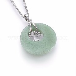 Плоские круглые подвески из натурального зеленого авантюрина&nbsp;G-I357-A03