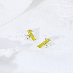 1 пара серег-гвоздиков из сплава бамбука с натуральным хецианским нефритом&nbsp;EJEW-LP0007-078