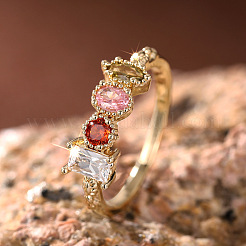 Кольца из латуни с цветными кубическими цирконами&nbsp;FS-WGD0B16-01