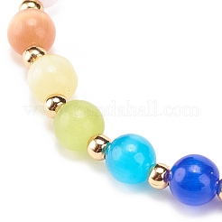 Bracciale elasticizzato con perline rotonde in agata naturale e occhio di gatto&nbsp;BJEW-JB08365-02