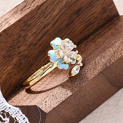 Латунные кольца-манжеты с микропаве и прозрачным цирконием для женщин&nbsp;RJEW-C118-09G