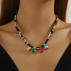 Collier en alliage avec pendentif en verre coloré&nbsp;NJEW-SP0001-17B