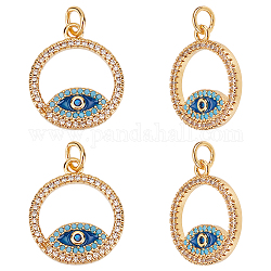 Nbeads 4Pcs Brass Micro Pave Cubic Zirconia Pendants, with Enamel and Jump Ring, Ring with Evil Eye, Colorful, 18.5x16x2mm, Hole: 3mm, 4pcs