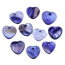 Подвески из натуральных пресноводных ракушек, окрашенные, сердце, синевато-серый, 12.5x13x2 мм, отверстие : 1.5 мм