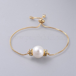 Bracelets coulissants réglables, bracelets bolo, avec des perles en plastique imitation perles, zircone cubique, intercalaires en laiton strass perles et chaînes de boîte, or, 9-1/2 pouce (24 cm)
