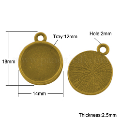Colgante de estilo tibetano cabochon ajustes, tazas de bisel de borde liso, Sin cadmio y níque y plomo, oro antiguo, 17.5x14.5x2.5mm, agujero: 2 mm, bandeja plana redonda: 12.5 mm