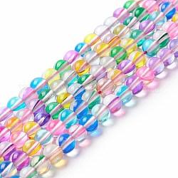 Chapelets de perles en pierre de lune synthétique, ronde, colorées, 6mm, Trou: 0.8mm, Environ 63 pcs/chapelet, 14.57''~15.55'' (37~39.5 cm)