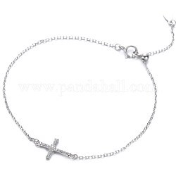 Bracelet à maillons croix zircone cubique pour adolescente femme, 925 bracelet en argent sterling, clair, platine