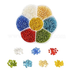 Perles de rocaille rondes en verre 7 couleurs, perles à trou rond doublées d'argent, petites perles artisanales, pour le bricolage fabrication de bijoux, couleur mixte, 8/0, 3mm, Trou: 1mm, à propos 200pcs / couleur, 1400 pcs / boîte