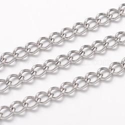 304 Stainless Steel Twisted Chains, Curb Chains, Unwelded, with Spool, Stainless Steel Color, 5x3.5x0.8mm, about 32.8 Feet(10m)/roll