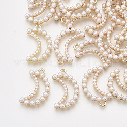 Pendenti di perle imitazione plastica abs, con accessori in lega, luna, oro chiaro, 21.5x13x3.5mm, Foro: 1.6 mm