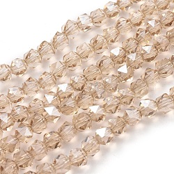 FilI di perline in vetro placcato, lustro di perla placcato, sfaccettato, tondo, bisque, 6x6x5mm, Foro: 1.2 mm, circa 100pcs/filo, 19.3 pollice (49 cm)