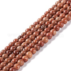 Línea de plata natural hebras de perlas de jaspe, teñido y climatizada, redondo, tierra de siena, 4~4.5mm, agujero: 1 mm, aproximamente 91~98 pcs / cadena, 14.96~15.35 (38~39 cm)