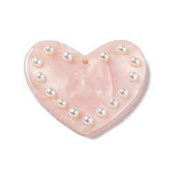 Pendentif en acrylique, avec la perle en plastique, cœur, rose, 25x30x4mm, Trou: 1.4mm