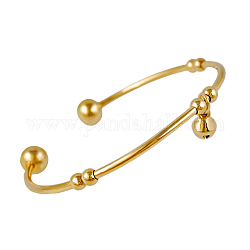 Beau design réel 18k plaqué or en laiton charme couple manchette bracelet, avec breloque de petite cloche, 60mm