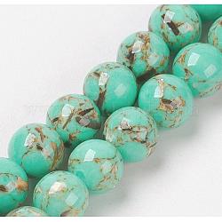 Chapelets de perles de coquillage de mer et turquoise synthétique, ronde, turquoise moyen, 8~9mm, Trou: 1.2mm, Environ 49~50 pcs/chapelet, 15.3~15.7 pouce (39~40 cm)