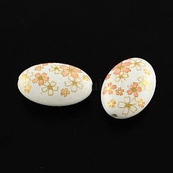 Perline acriliche opache con motivo floreale, ovale, bianco, 29x20x10mm, Foro: 2 mm