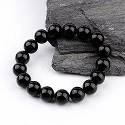 Natürliche schwarze Achat (gefärbte) runde Perlen-Stretch-Armbänder, 58 mm, ca. 17 Stk. / Strang