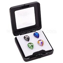 Cajas de exhibición de diamantes sueltos de hierro rectangular, pequeño estuche para guardar joyas con esponja, electroforesis negro, 6.05x5.5x1.65 cm
