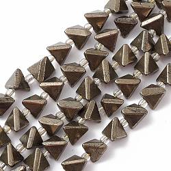 Chapelets de perles de pyrite naturelle , avec des perles de rocaille, triangle, 9.5~10x10~11x9.5~10mm, Trou: 1mm, Environ 18 pcs/chapelet, 7.68'' (19.5 cm)