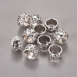Rondelle perles en alliage de style tibétain, sans plomb et sans cadmium, Perles avec un grand trou   , argent antique, 13x8mm, Trou: 10mm