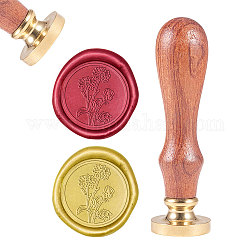 DIY Sammelalbum, Messing Wachs Siegelstempel und Holz Griffsätze, Blume, golden, 8.9x2.5 cm, Briefmarken: 25x14.5 mm