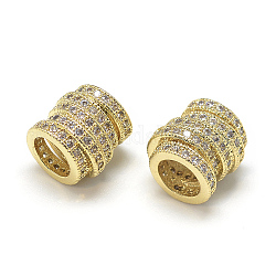 Perle in ottone fai da te micro pavé di zirconi europei, perline con foro grande, colonna, oro, 9x9.5x9mm, Foro: 5 mm