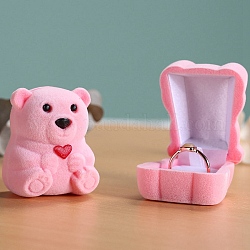 Бархатная подарочная коробочка для колец в форме медведя, шкатулка для колец, розовые, 4.5x3.8x5.5 см