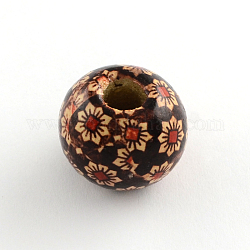 Printed Wood Beads, Rondelle, Coconut Brown, 25x22mm, Hole: 7~10mm