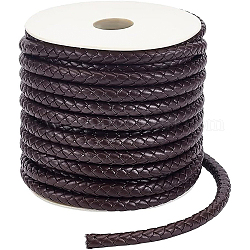 Cordón trenzado imitación cuero pu, para llavero, redondo, coco marrón, 7x6mm, alrededor de 16.40 yarda (15 m) / rollo