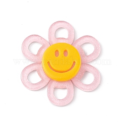 Акриловый кабошоны, с блеском порошок, цветок с улыбающимся лицом, розовый жемчуг, 37x4.5 мм