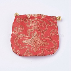 Pochettes en soie, sac de cordon, rouge-orange, 10.5~11.5x11~11.5 cm