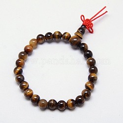 Bouddhiste bijoux de perles de mala bracelets tigre naturel bracelets élastiques des yeux, bracelets de perles de pierres précieuses rondes unisexes, verge d'or noir, 50x6mm