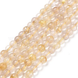 Chapelets de perles en quartz rutiles d'or naturel, ronde, 4mm, Trou: 0.9mm, Environ 103 pcs/chapelet, 15.35 pouce (39 cm)