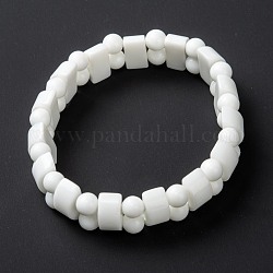 Bracelets extensibles en perles de verre opaques, Rectangle et rond, blanc, diamètre intérieur: 2-1/4 pouce (5.7 cm)