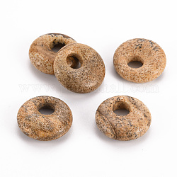 Pendentifs de jaspe avec image naturelle, disque de donut / pi, 17.5~18.5x5.5mm, Trou: 5.5mm