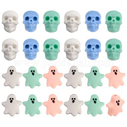 CHGCRAFT 24Pcs 6 Style Halloween Silicone Beads, DIY Nursing Necklaces and Bracelets Making, Chewing Pendants For Teethers, Skull/Ghost, Mixed Color, 21~22.5x16~20.5x9.5~20mm, Hole: 2.5~3mm, 4pcs/style