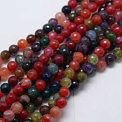 Natural Agate Round Beads Strand, Dyed, Faceted, Mixed Color, 8mm, Hole: 1mm, about 47pcs/strand, 15.35 inch