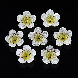 Perles en plastique, fleur, jaune, 14~14.5x14.5~15x5.5~6mm, Trou: 1.2mm