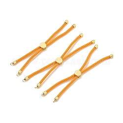 Halbfertige verdrehte Mailänder Seil-Gleitarmbänder, mit Messing-Kordelenden und offener Schlaufe, cadmiumfrei und bleifrei, für die Herstellung von Charm-Armbändern, golden, dunkelorange, 222~230x3 mm