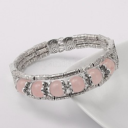 Style tibétain bracelets de pierres précieuses antiquités alliage d'argent rose naturelle quartz, 51mm