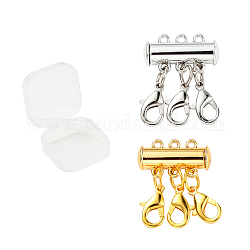 2 Set 2 Style Alloy Magnetic Slide Lock Clasps, Necklace Layering Clasps, with Lobster Claw Clasps, 3-Strand, 6-Hole, Tube, Mixed Color, 25x20mm, Hole: 1.5mm, 1set/style