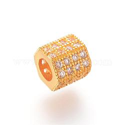 Perles européennes en laiton avec zircone cubique de micro pave, Perles avec un grand trou   , hexagone, or, 7x8x7mm, Trou: 4mm