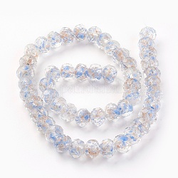 Perles vernissées de sable d'or manuelles , facette, rondelle, bleu clair, 9.5~10x7~7.5mm, Trou: 1.2mm