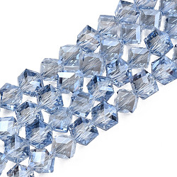 Electroplate Transparent Glass Beads Strands, , Faceted, Diagonal Cube Beads, Cornflower Blue, 8.5x9.5x9.5mm, Hole: 1.5mm, about 80pcs/strand, 25.98 inch(66cm)